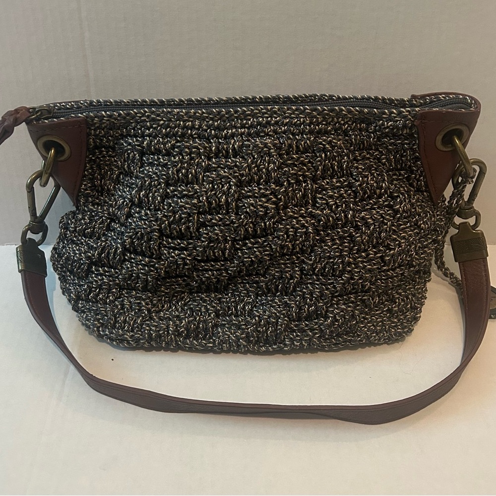 The Sak Navy and Gold Woven Shoulder Bag